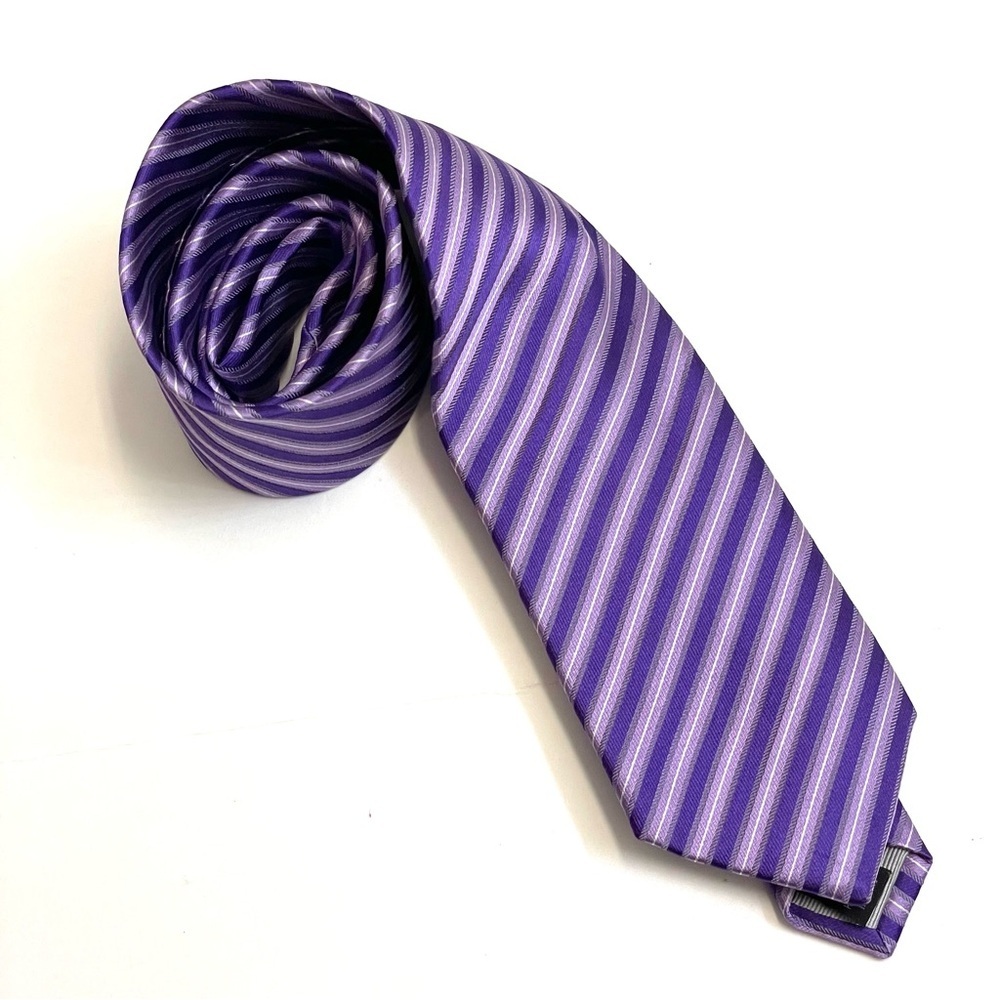 Countess Mara Vintage Purple Striped Textured  Silk Tie
